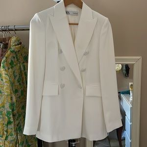 Zara White Longline Blazer
